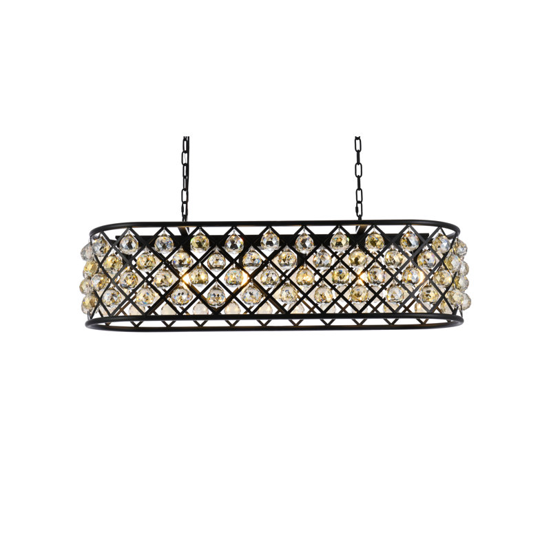 Luminaire suspendu linéaire pour îlot de cuisine 6 lumières Swinney, Brun moka, Teck doré fumé, Fumée