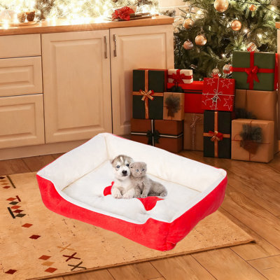 Lit de Noël pour animaux de compagnie de Noël amovible pour lit de chien 17,8 x 23,6 po, Christmas