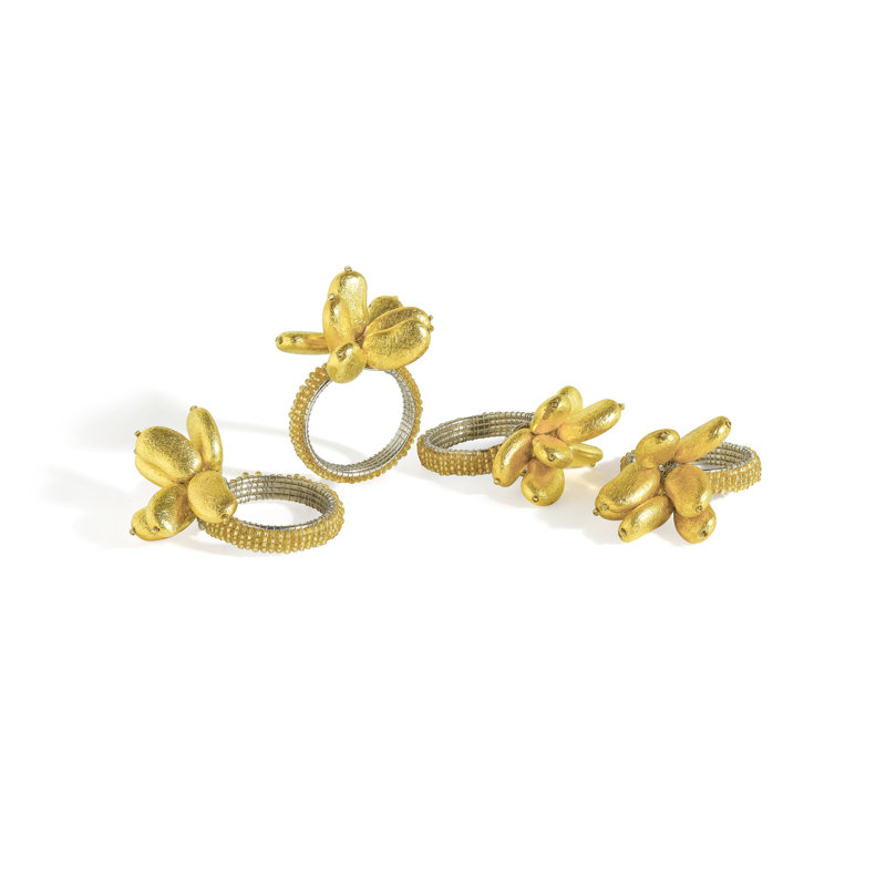 Ensemble de 4 rondelles de serviettes dorées en forme d'orchidée