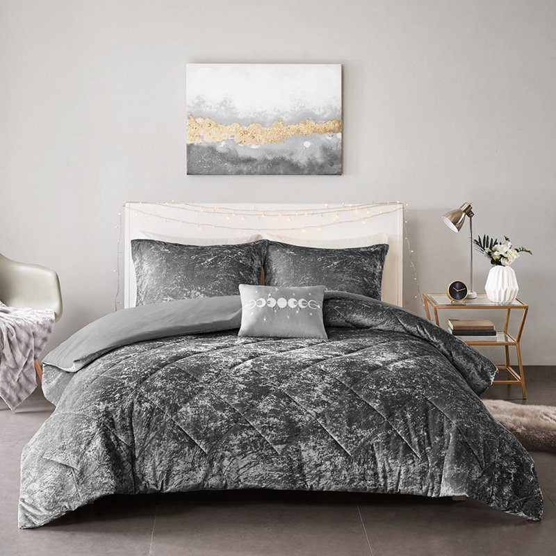 Housse de couette simple en velours gris avec housse de coussin en microfibre séduisante, Gris