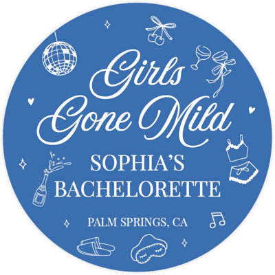 Custom Blue Girls Gone Mild Bachelorette Stickers Sleepover Spa Disco Labels 40 Pack