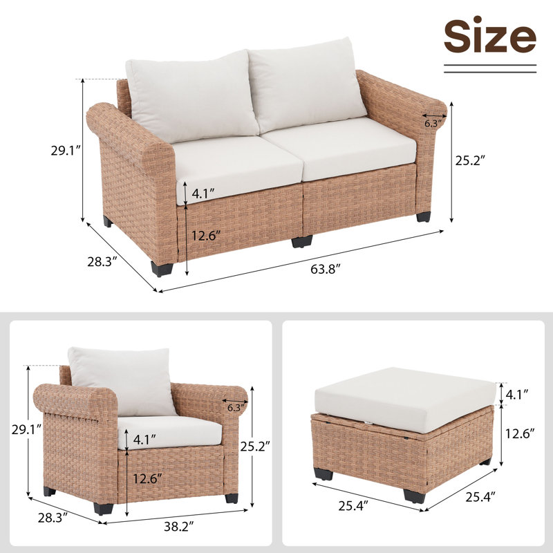 6 - Person Outdoor Wicker Seating Group With Cushions