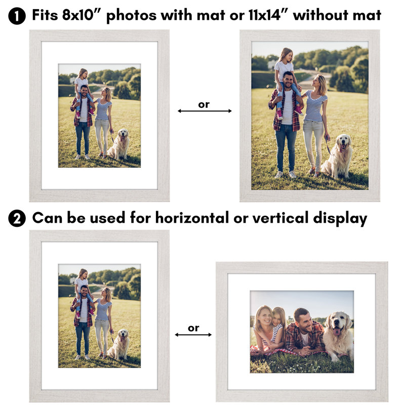 Cadre photo Americanflat - Cadre avec passe-partout - Moulure large - Verre résistant aux chocs, Blanc, 11 po x 14 po