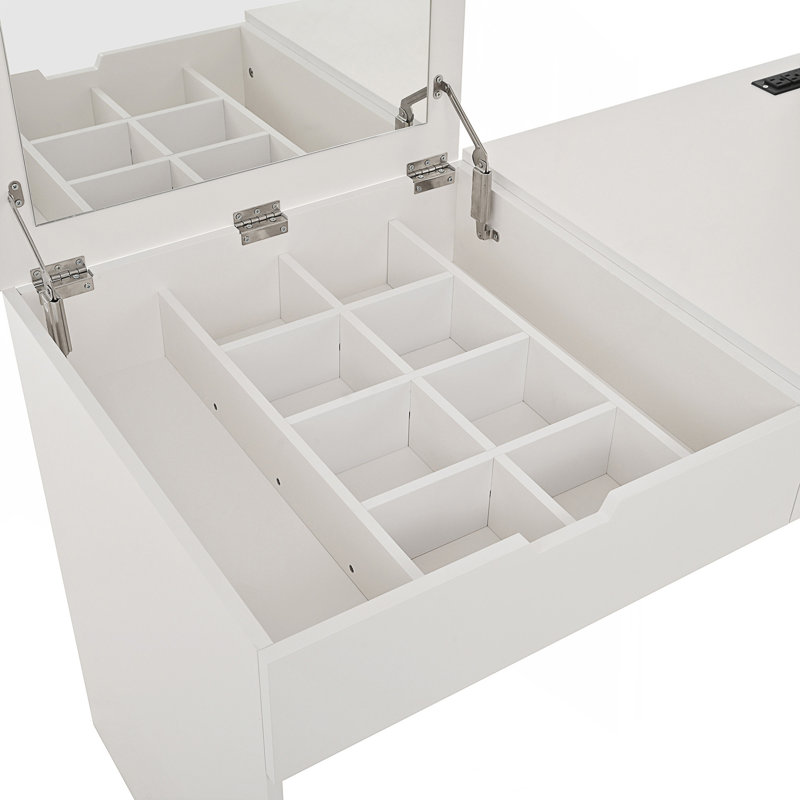 Versatile Makeup Vanity Desk With Mirror, Charging Station, And Ample Storage For Home Office And Beauty Needs