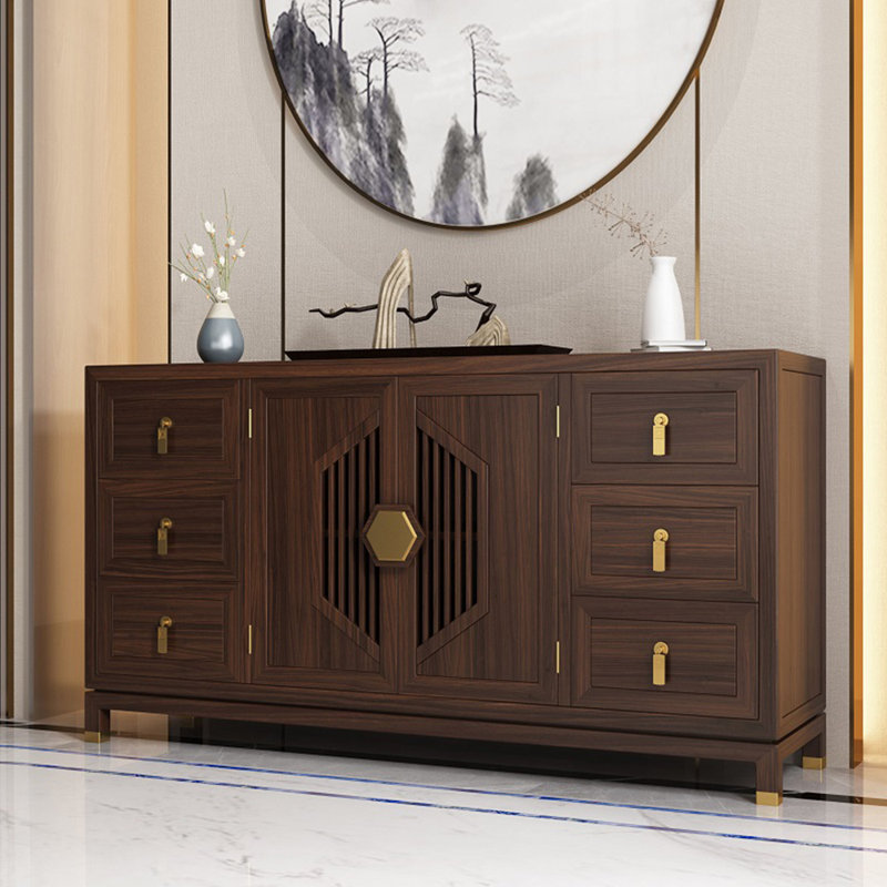 Buffet rétro de style chinois, H 35,4 po x l 47,2 po x P 15,7 po