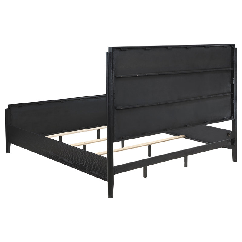 Lit à panneaux noir Mason pour chambre à coucher, très grand lit, style moderne en bois, tête et pieds carrés, textures cannelées, excellent lit pour très grand lit, avec tête de lit, texturé, support stable
