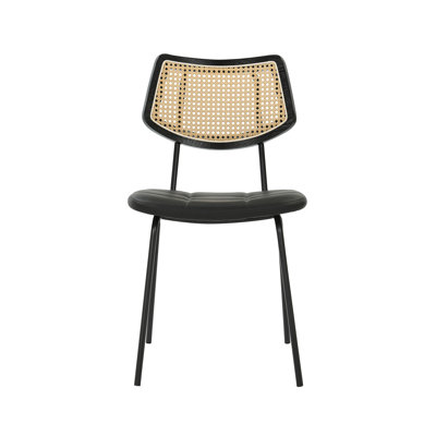 44.6cm H Polyurethane Upholstered Metal Square Back Parsons Chair in BLACK PU