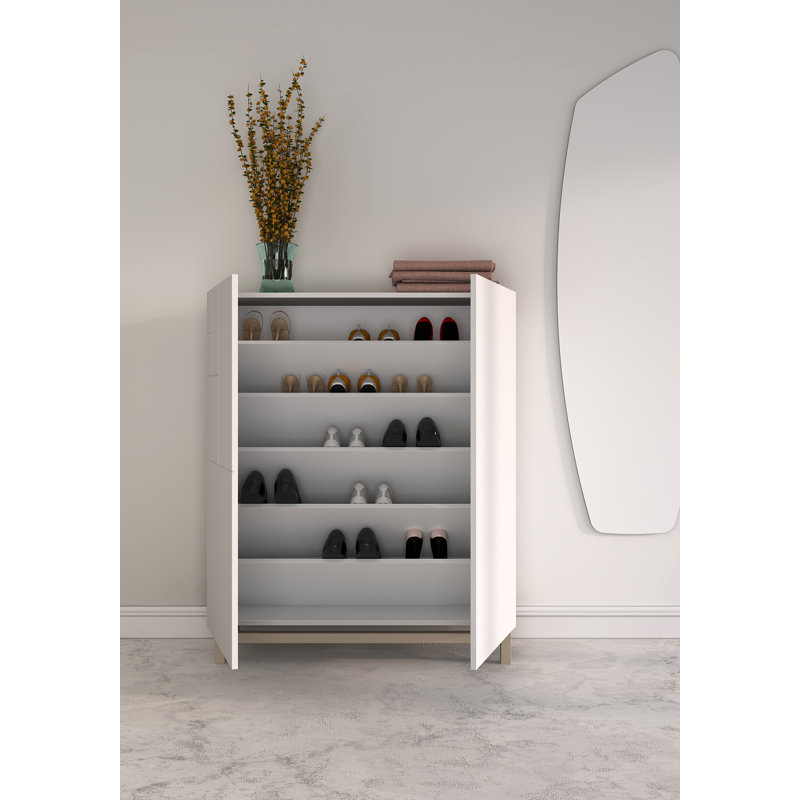 18 Pair Shoe Storage Cabinet, White/Taupe