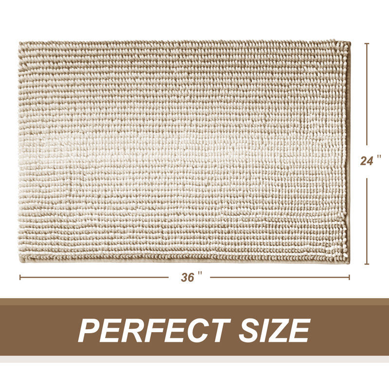 Zager Microfiber Soft Chenille Bath Rug with Non-Slip Backing, Beige, 36" L x 24" W