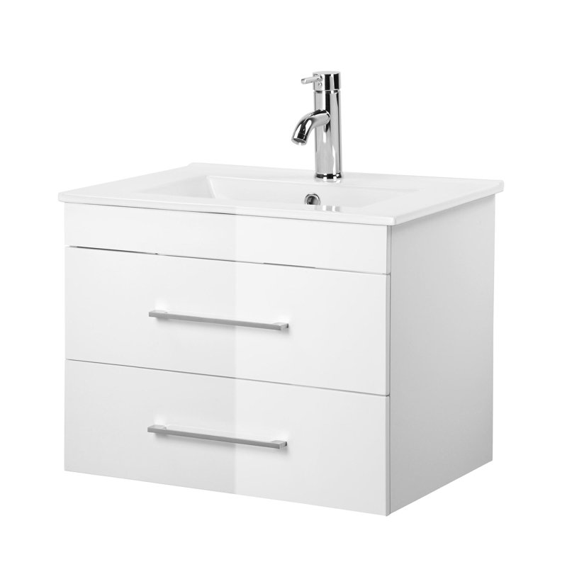 Meuble-lavabo mural 24 po avec tiroirs doubles 24 po, Blanc brillant / argent, 24"