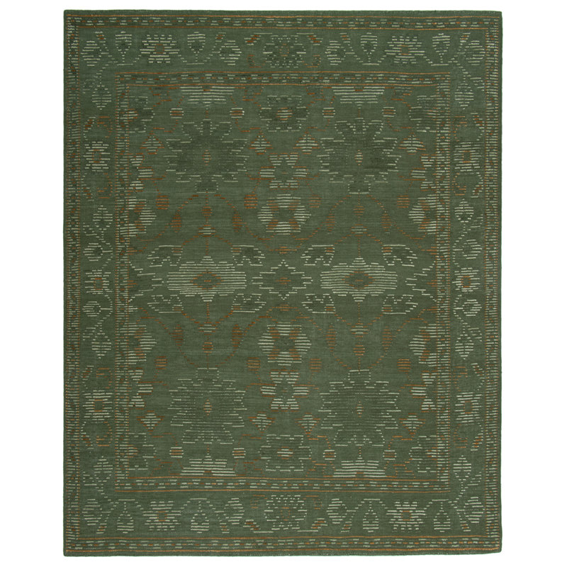 Revival Rugs Helen Washable Wool Rug — Evergreen/Mint/Sage/Terracotta / 8 x 10 ft