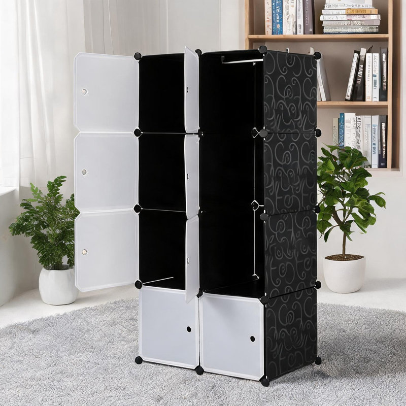 Armoire blanche, 45 x 70 x 144 cm, avec rangement à huit compartiments, structure en métal