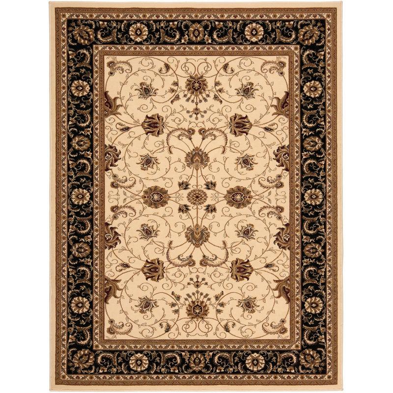 Rug Branch Yasmin Beige/Black Persian Medallion Indoor Area Rug, Traditional, Low Pile, Stain-Resistant Carpet - Living Room, Bedroom, Dining Room, and Kitchen