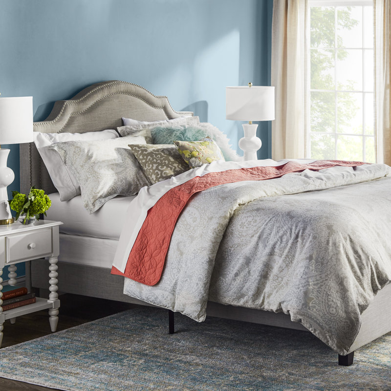 Upholstered Standard Bed, Twin, Beige Linen