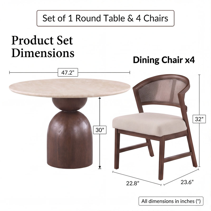 Ensemble table et chaises de salle à manger, Beige, Blanc/Noir