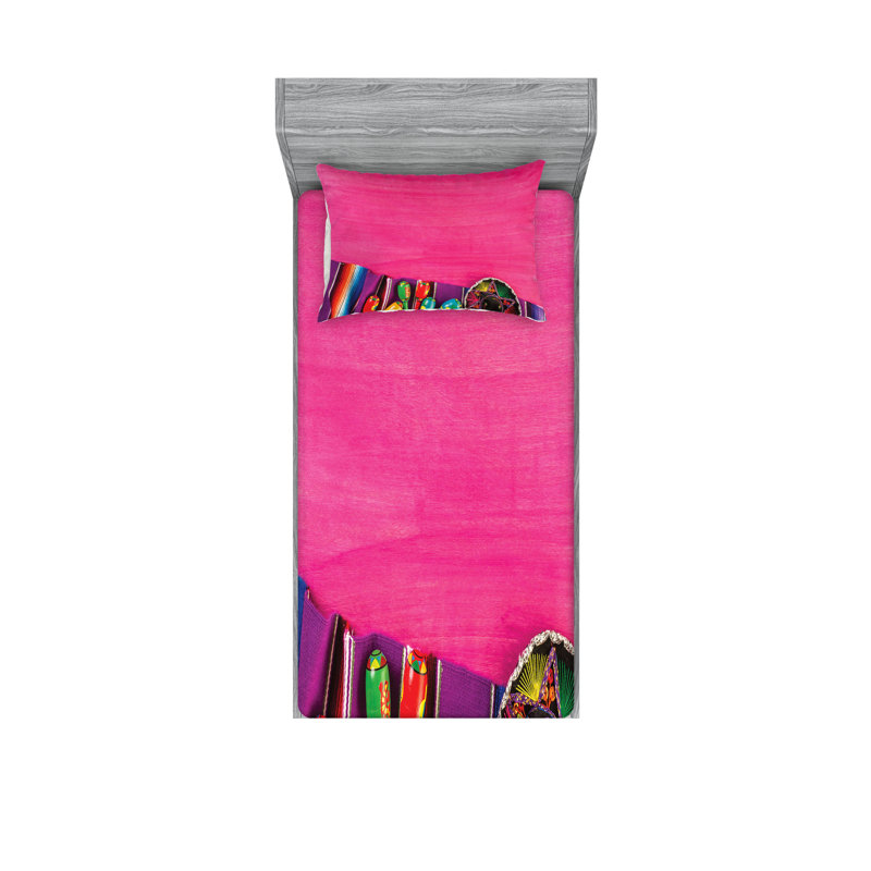 Drap-housse et coussin décoratif Ambesonne, mauve fuchsia, Ensemble de draps pour lit simple + deux taies d'o