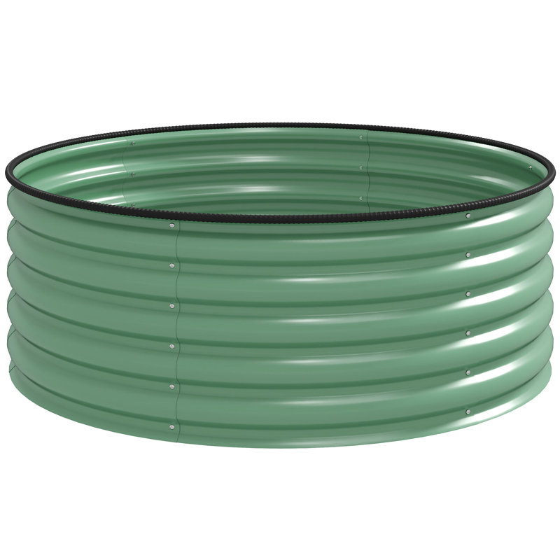 Galvanised Raised Garden Bed with Safety Edging 120*120*43 cm Steel 1 Piece Raised Garden Bed with Drainage Holes, Green