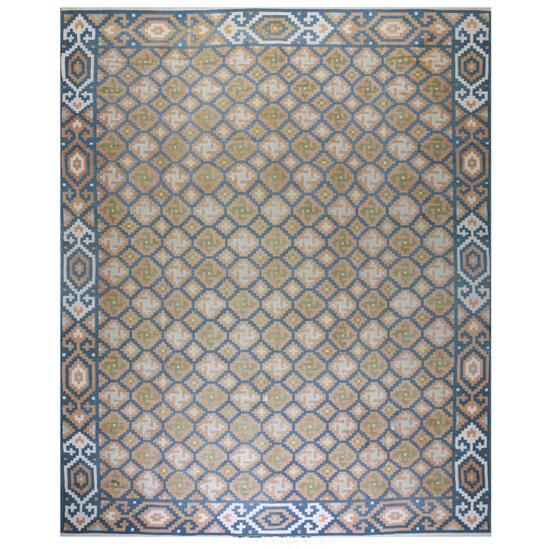 Tapis géométrique antique en coton Dhurrie Kilim