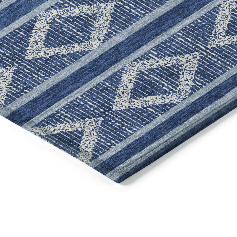 Navy Diamond Pattern Washable Synthetic Rug 2'6" x 3'10"