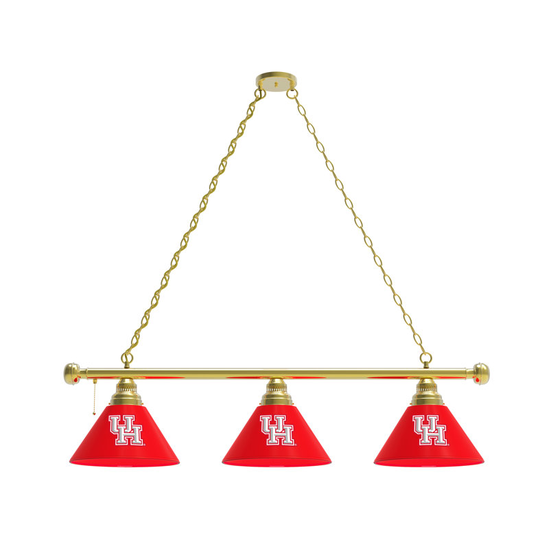 3 - Light Pool Table Lights Pendant, Brass, Houston Cougars