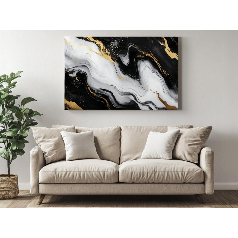 Marbre abstrait noir et blanc sur toile de haute qualité - décoration murale fabriquée à la main - art élégant - cadeau - décoration murale, reproduction de peinture