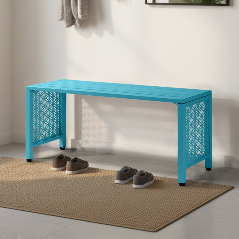 Banc de patio en métal 39,3 pouces, Bleu