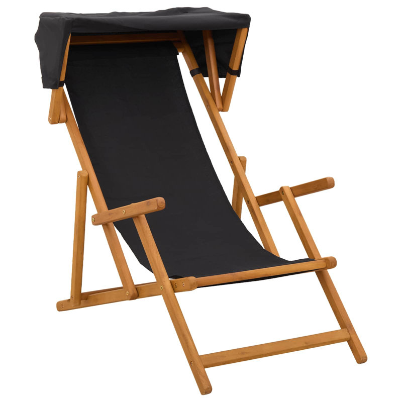  Chaise longue à 3 positions en bois d'eucalyptus massif noir, 1x Chair, Noir