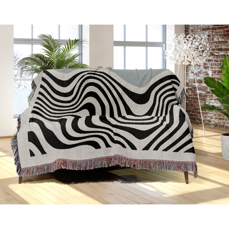 Jeté en mélange de coton Acor, L 70 po x l 50 po, Gris / Blanc cassé