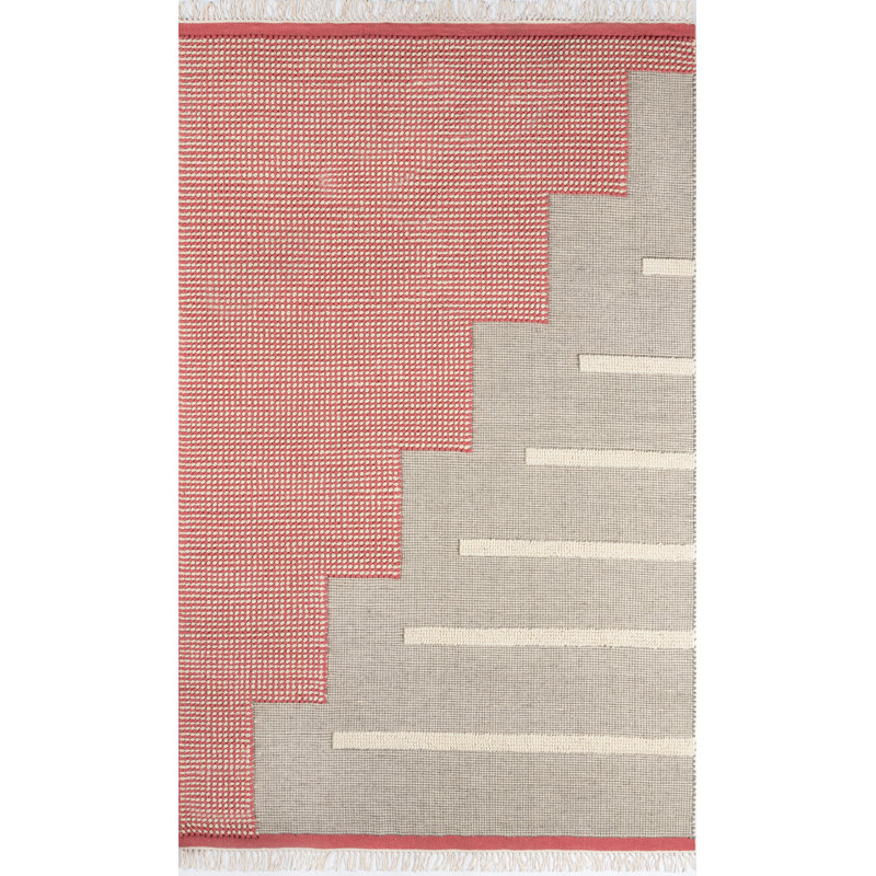 Pink Rectangular Handwoven Wool Area Rug