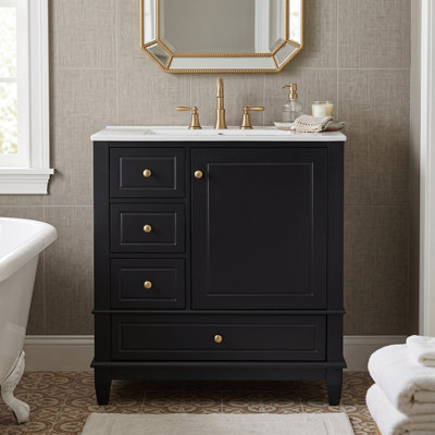 Meubles-lavabos de salle de bain de 76 cm avec lavabo, noirs, sur pied, rangements de salle de bain