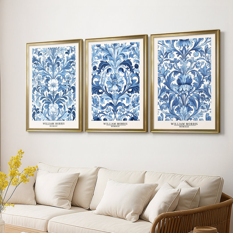Ensemble de 3 toiles tendues sur mesure avec châssis de la collection DLXI de Wm Morris, H 21 po x l 30 po, Doré