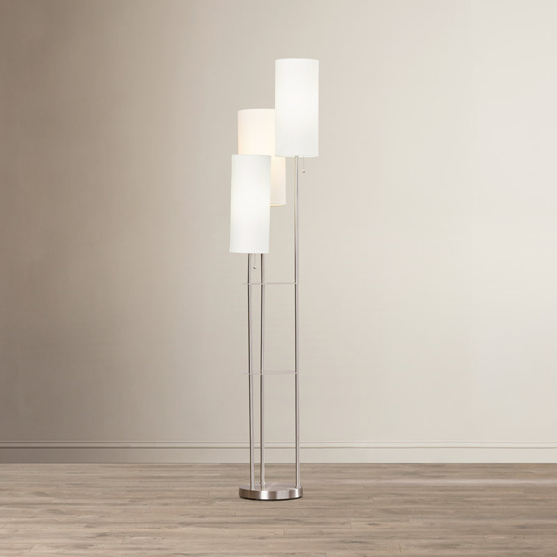 Emelie 68'' Tray Table Floor Lamp, White, Satin Steel