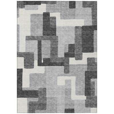 5' X 8' Gray Charcoal Abstract Washable Indoor Outdoor Area Rug