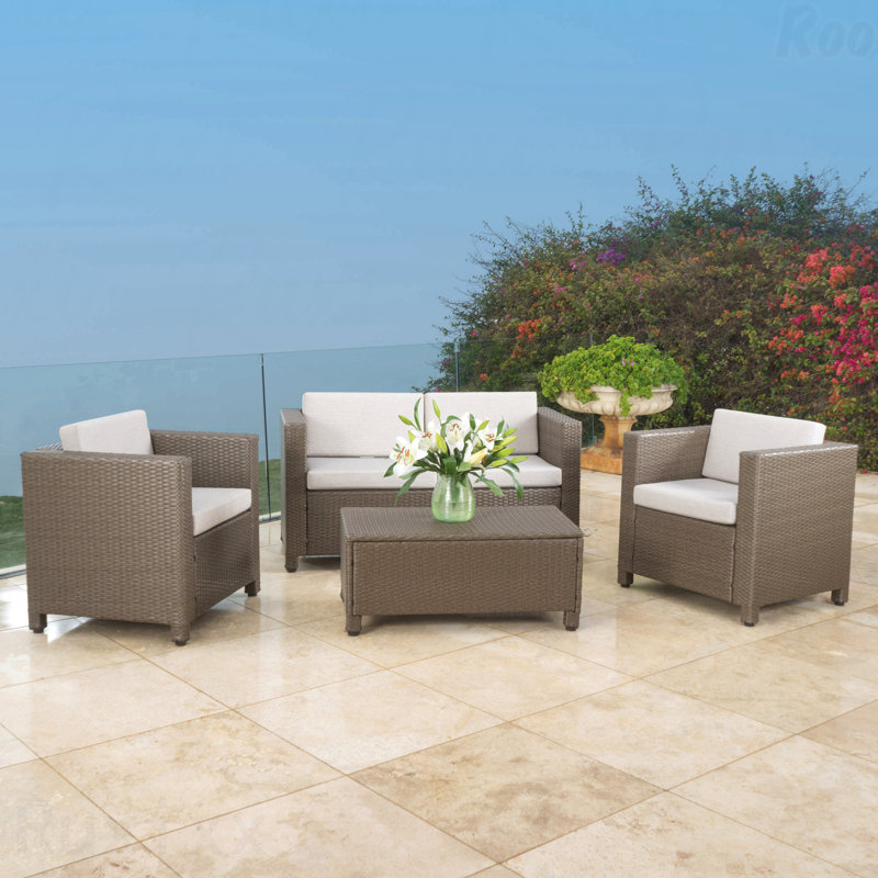 4-Piece Puerta Set Outdoor Patio Furniture, Brown, White