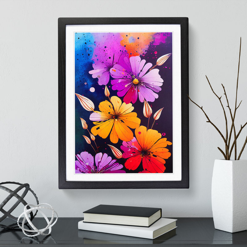 Splattered Flowers No.1 - Framed Print, Black Framed, 64cm H x 46cm W x 2cm D