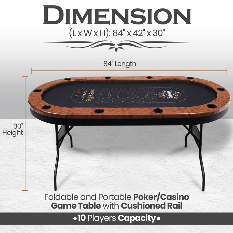 SereneLife 10-Player Brown Felt and Leather Poker Table