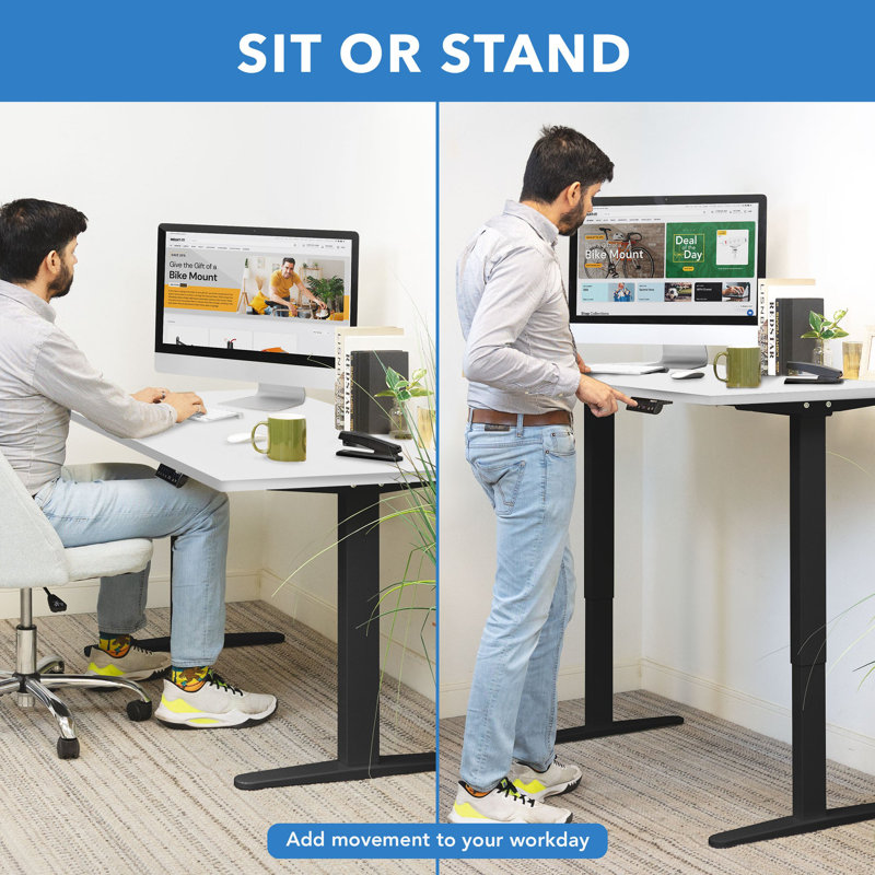 Mount-It Dual Motor Electric Standing Desk with 48 in. Tabletop, White, Black