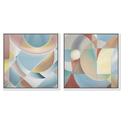 Pastel Geometric Harmony Canvas Print Livingroom Wall Art Set by Art Remedy, Black Frame, 12 x 12