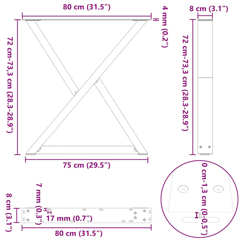 Table Leg, 73.3cm H x 80cm W, White