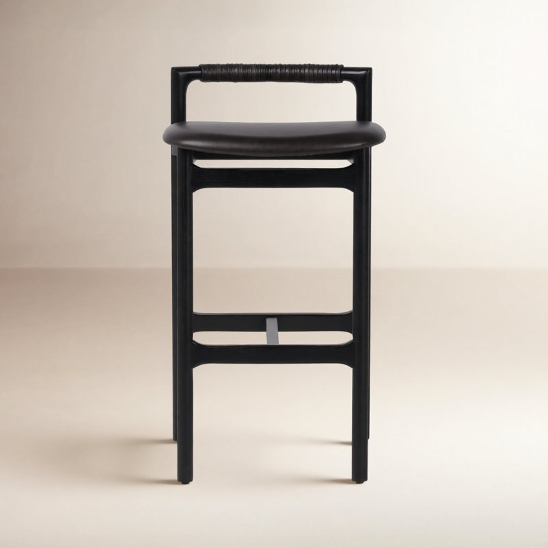 Baden Stool, Bar Stool (30" Seat Height), Sonoma Black/Genuine Leather, Brushed Ebony