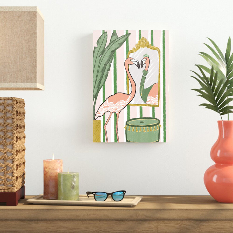 Fancy Flamingo - peinture sur toile tendue, H 18 po x l 12 po