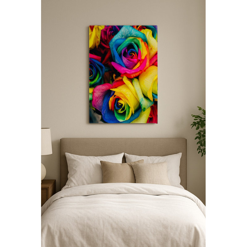 Roses arc-en-ciel — Portrait en métal, H 14 po x l 11 po