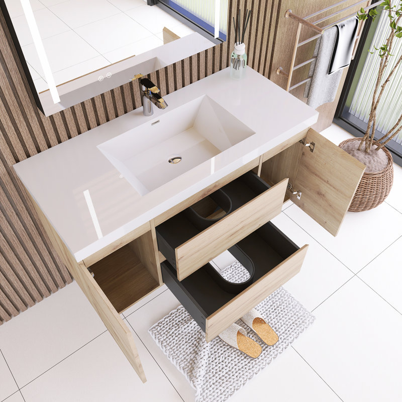 Orinate 48'' Single Bathroom Vanity with Resin Top, Oak