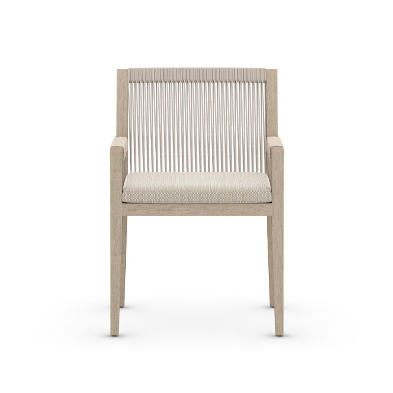 Sherwood Outdoor Dining Armchair, Weathered Gray, Faye Sand