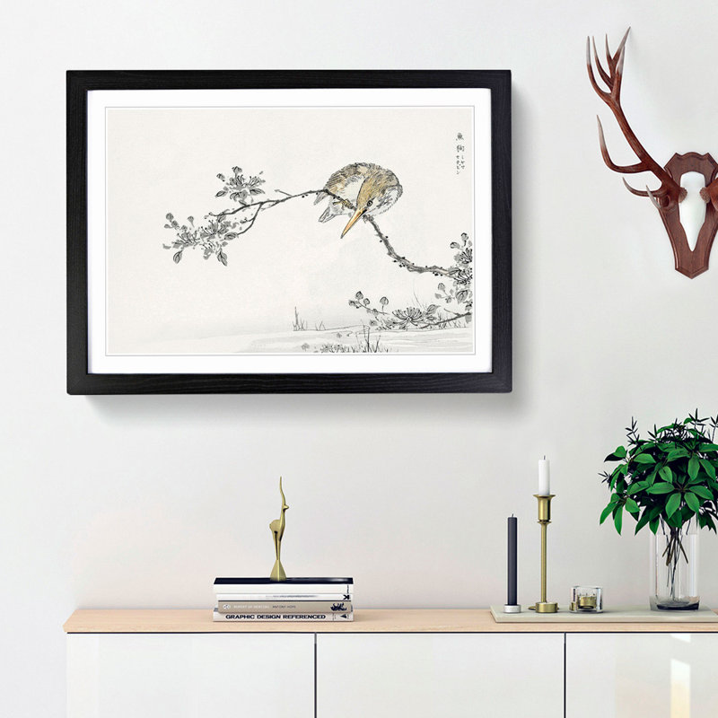 Pied Kingfisher by Numata Kashu - Picture Frame Painting Print, 62cm H x 87cm W x 2cm D, Black Framed
