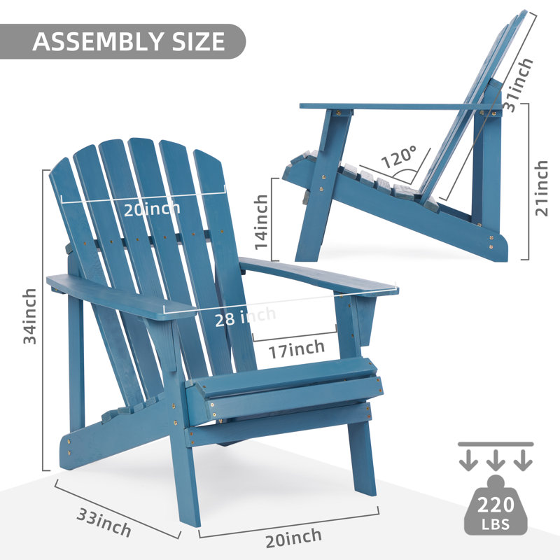 Chaise Adirondack d'extérieur en bois pour patio, Bleu très foncé