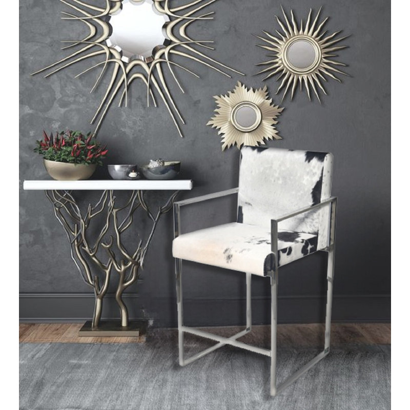 Chaise avec structure en acier inoxydable chromé et cuir délié noir et blanc