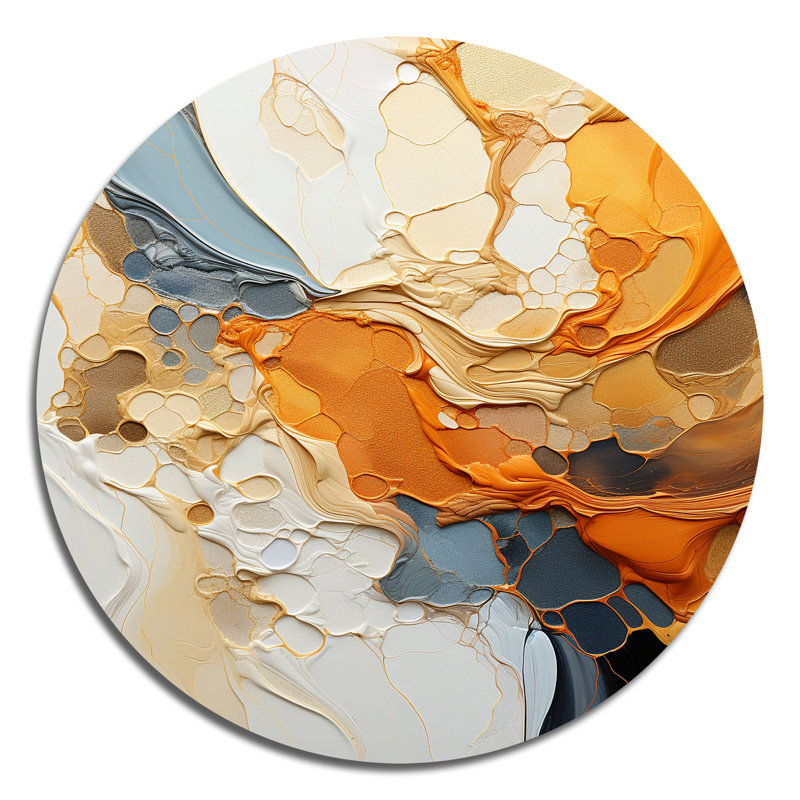 Orange orange, dessin au trait abstrait - Art abstrait rond en métal, H 29 po x l 29 po x P 1 po