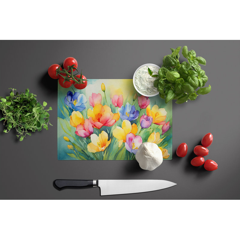 Grande planche à découper en verre Freesias