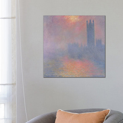 Les chambres du Parlement, Londres, avec le soleil brisant à travers le brouillard, 1904 - Giclée sur toile tendue avec châssis